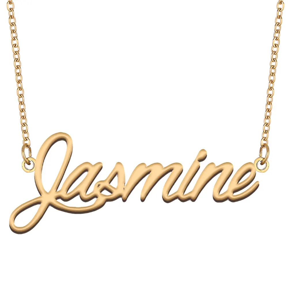 

Jasmine Name Necklace for Women Stainless Steel Jewelry Gold Color Nameplate Pendant Collares Para Mujer Letters Choker