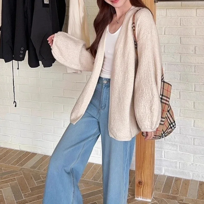 

Autumn and Winter New Style Fashionable Versatile Loose Mid-length Puff Sleeve Knitted Jacket for Women