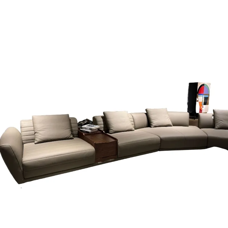 Italian minimalist high-end first-floor cowhide villa light luxury large apartment leather combination sofa furniture