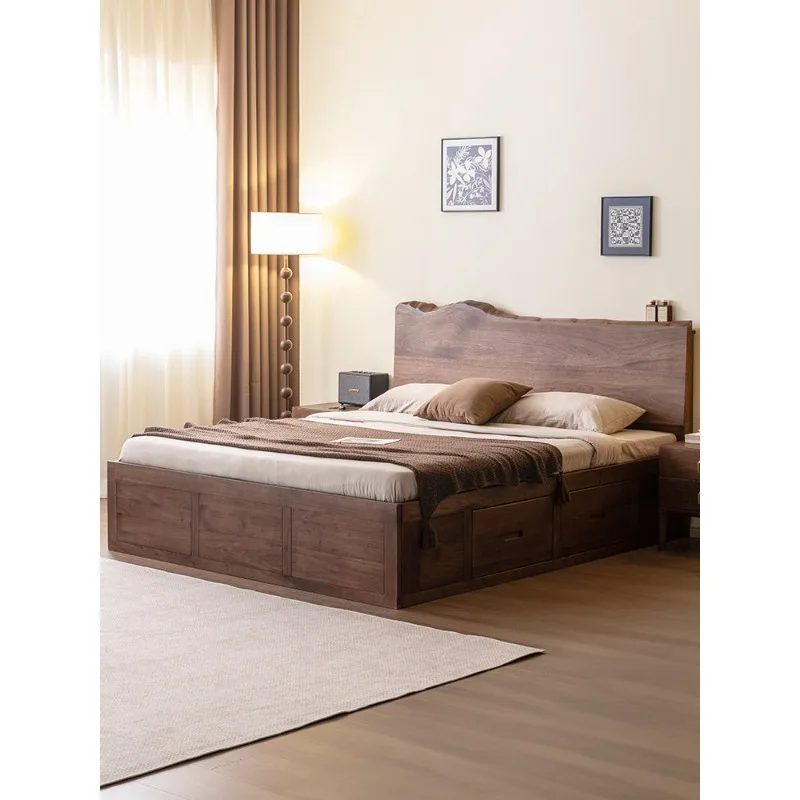 Full solid wood bed, North American black walnut log bed, double bed, suspended bed, master bedroom queen bed,