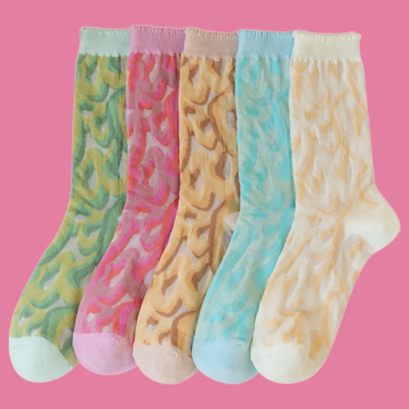 

3/6 Pairs High Quality Summer Thin Breathable Stockings Pile Socks Personality Lace Socks Card Silk Ladies Mid-tube Socks