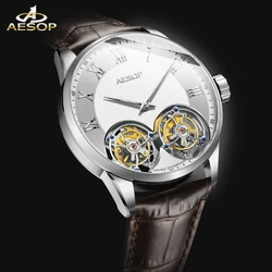 New Aesop Men's Double Tourbillon Watch Hand Winding Movement Sapphire Business Fashion Male Mechanical Wristwatches Waterproof