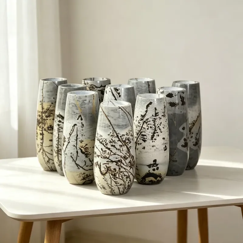 for Wholesale Exquisite Jasper Stone Carving Vase Living Room Feng Decoration Collection