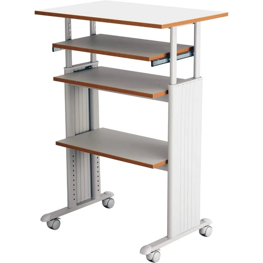 

Muv Adjustable-Height Desk with Keyboard Shelf, Steel Frame, Laminate Work Surface, Mobile on 4 Wheels