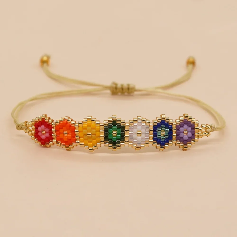 

Rice bead bracelet Female Devil's eye Heptacolor Design Hexagon Hand knitting Bohemia Adjustable Fashion Beaded bracelet