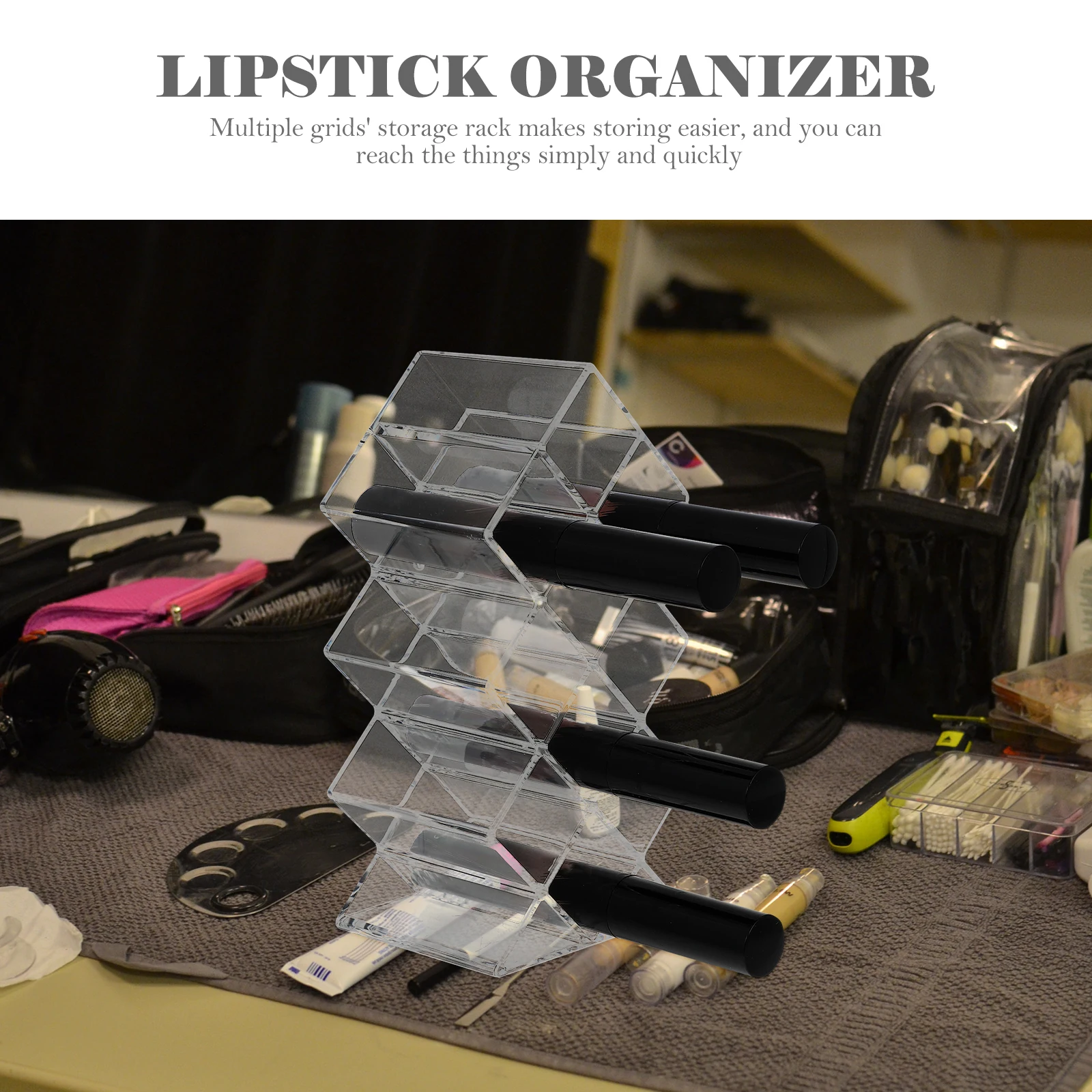 

10 Grids Organizer Acrylic Lipstick Storage Rack Transparent Desktop Makeup Holder For Lip Balms Gloss Shelf Dresser