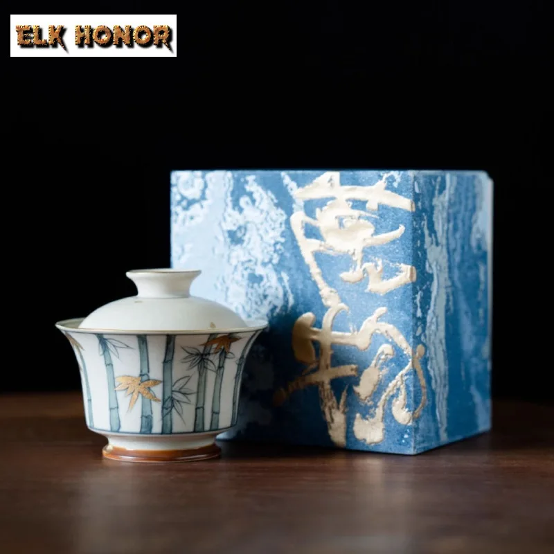 

130ml Hand-painted Bamboo Forest Gaiwan Luxury Tea Tureen Tea Bowl With Lid Kit Tea Maker Cover Bowl Tableware Supplies Gift