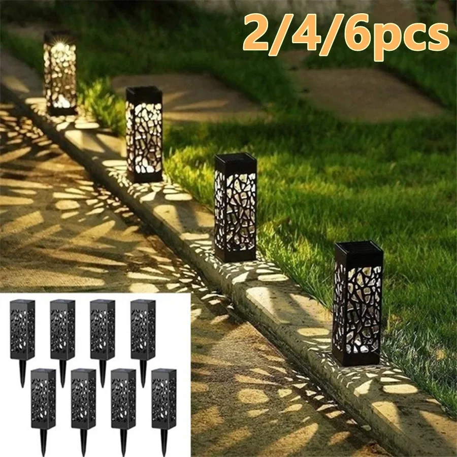 LED Solar Garden Lights 2/6pcs Outdoor Waterproof Hollowing Out Lawn Lamps for Pathway Patio Yard Decoration Landscape Lighting