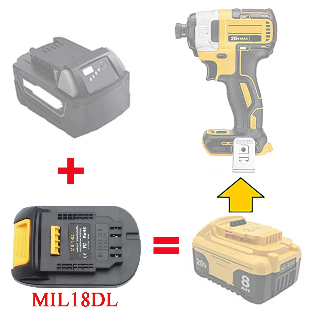 Adapter Converter MIL18DL For Milwaukee 18V Li-ion Battery for M18 48-11-1890 For DeWalt 18V 20V Power Tool DCF850 DCD791 DCF894