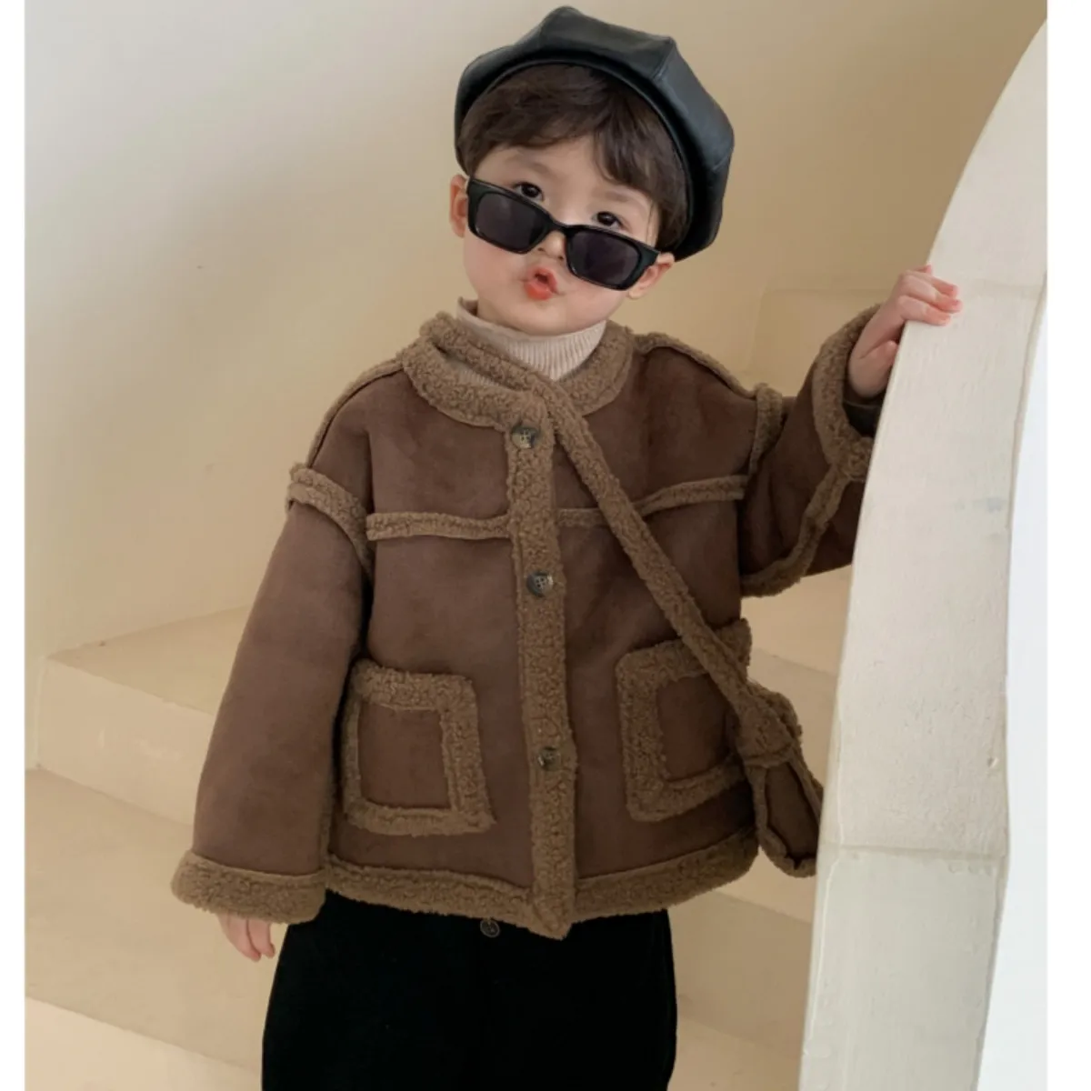 

Boys' Thick Fleece Jacket Warm Fur Integrated Cotton Autumn Winter Children's Outerwear for Boys Coat