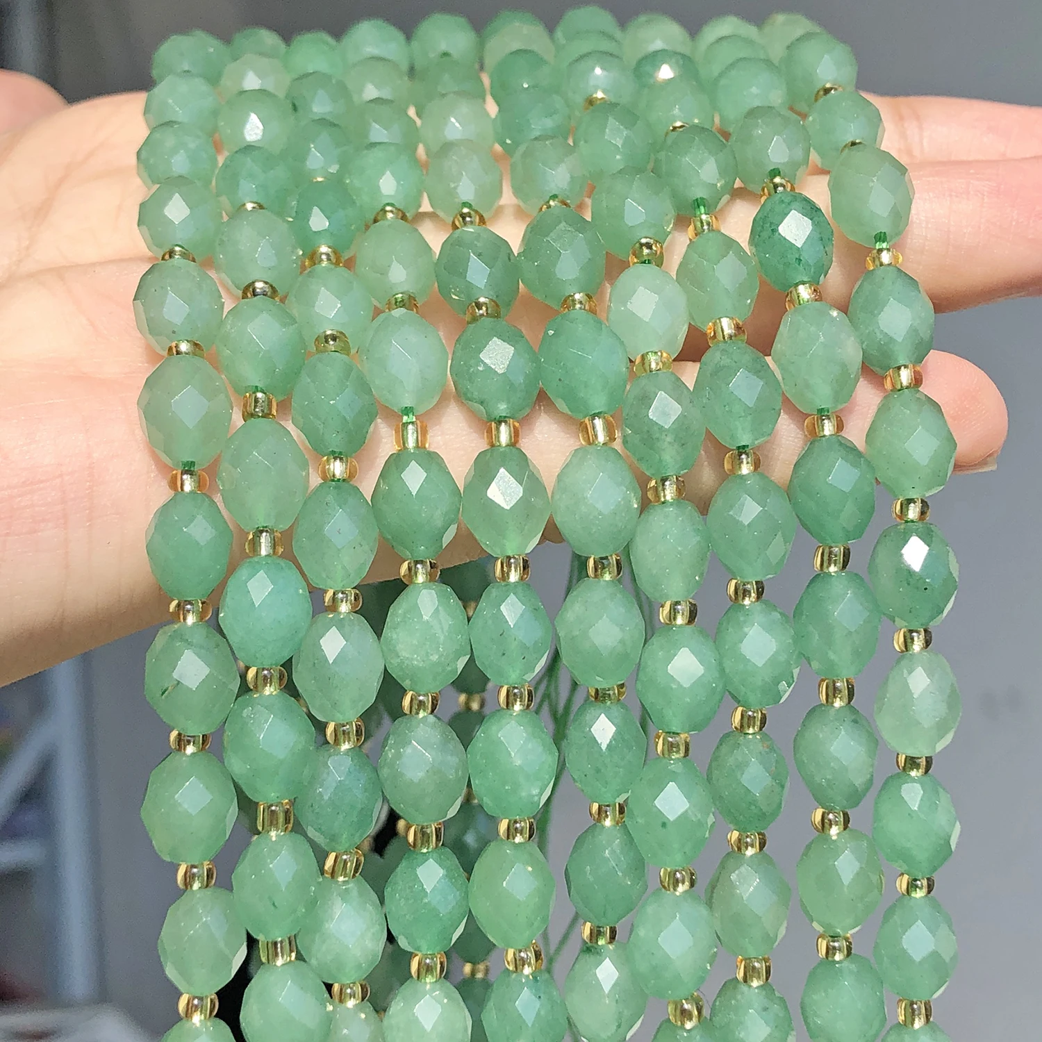 8x7mm AAA Faceted Oval Green Aventurine Beads Natural Stone Rice Shape Spacer Beads For Jewelry Making DIY Bracelets Accessories