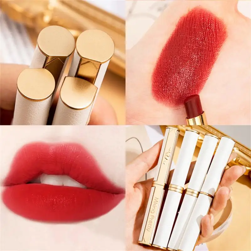 6 Colors MKING PRETTY Small White Thin Tube Lipstick White Tube Gilded Sheepskin Waterproof Non-stick Cup Lipsticks Makeup