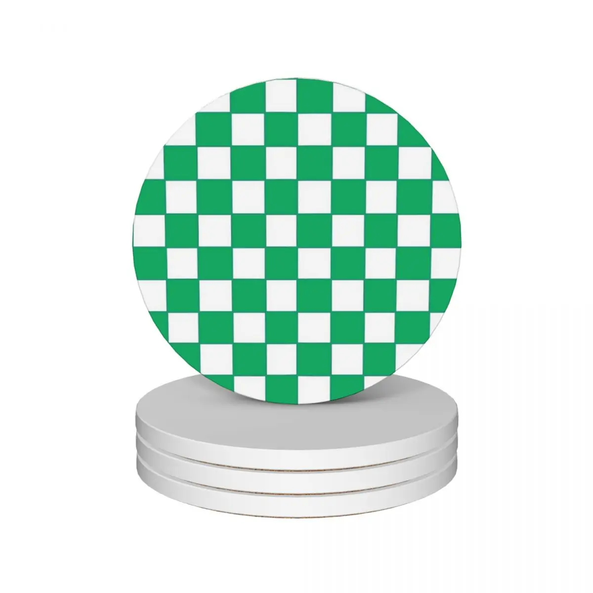 

Green Checkerboard Pattern Ceramic Coasters (Set of 4) kawaii slate for drinks aesthetic Coasters