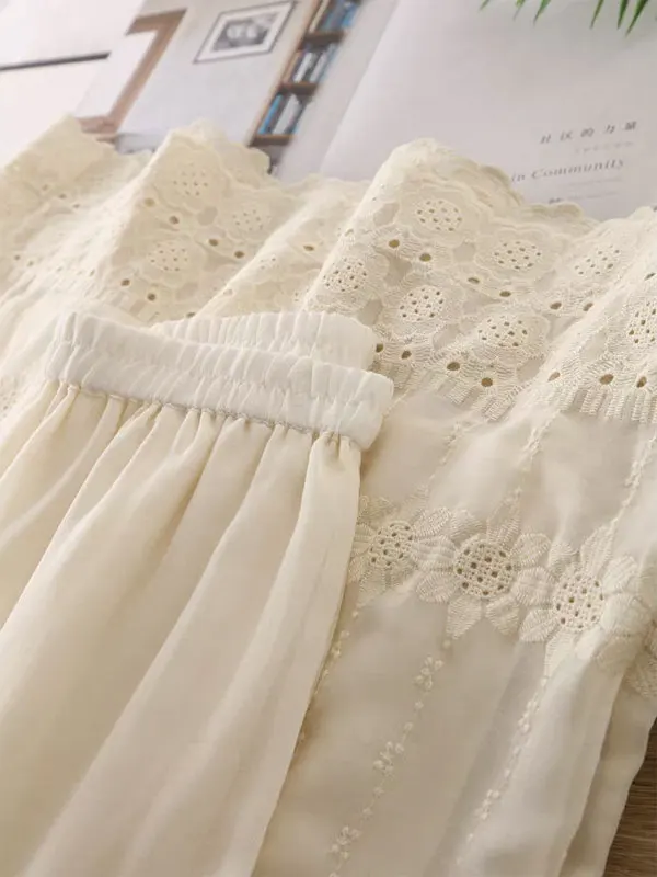 Ele Embroidered Skirt Pants Women's High Waist Loose Age-Defng Lace Trim Wide Leg Pants Summer 2025 New Arrival