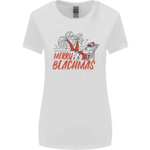 Merry Beachmas Funny Summer Santa Claus Womens Wider Cut T-Shirt