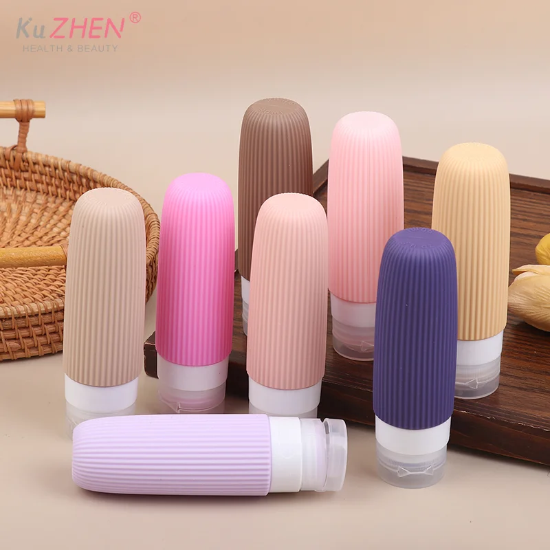 4 unids/set de botellas de viaje de silicona de PVC, contenedores de tamaño de viaje de 90ml, bolsa de aseo transparente exprimible líquida recargable a prueba de fugas