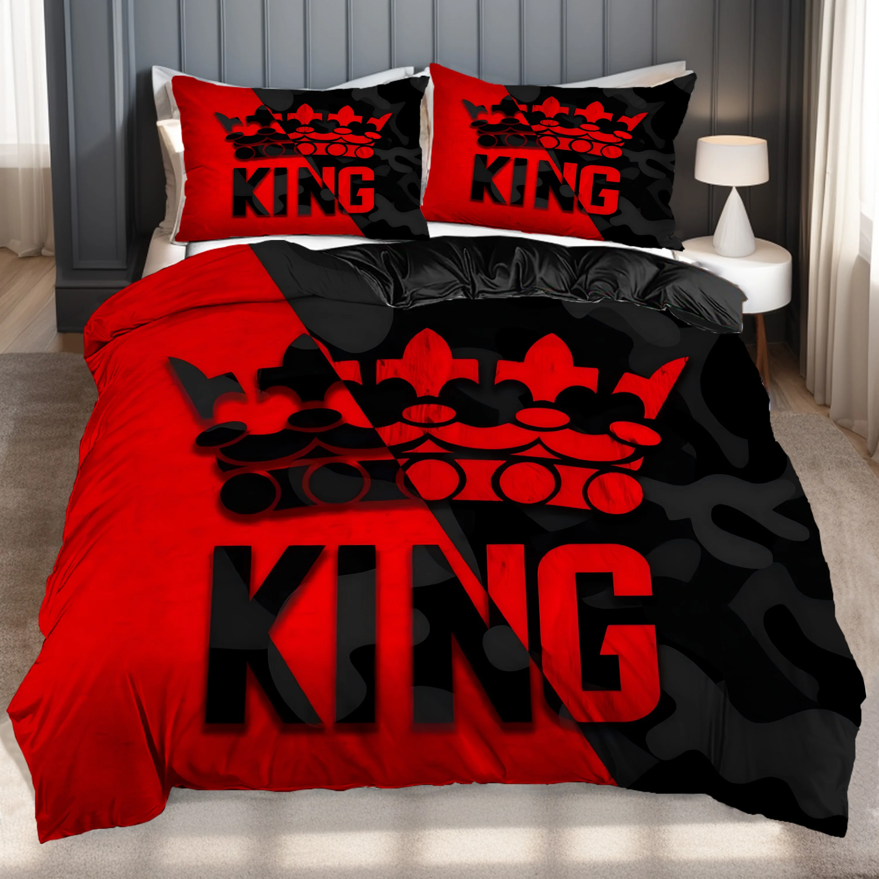 King's Crown Pattern 3D Printed bedding cover Red Black Couple Style Duvet Cover set Soft Comfortable Polyester Quilt cover set