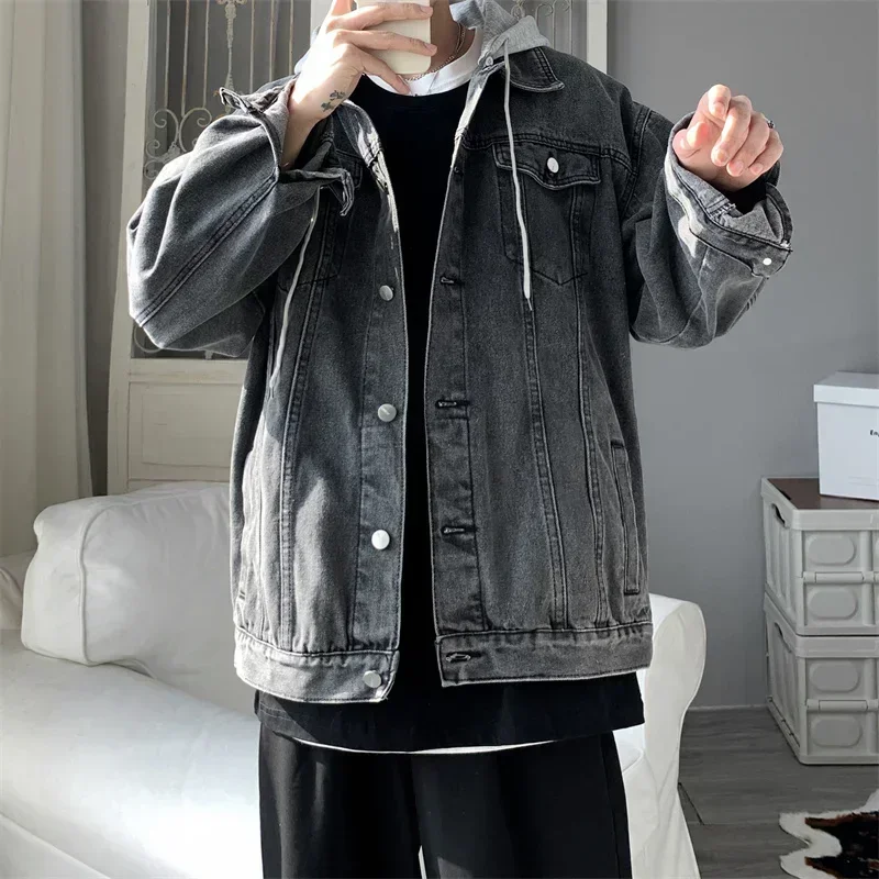 Spring new oversized men's hooded denim jacket for couples loose fitting jacket versatile denim jacket street fashion trend