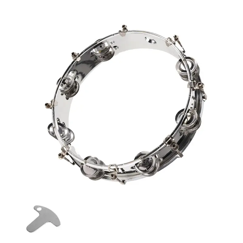A07T-Stainless Steel 10 Inch Double Row Jingles Tambourine For Adult Self-Tuning Hand-Held Drum For Church Wedding Party Favor
