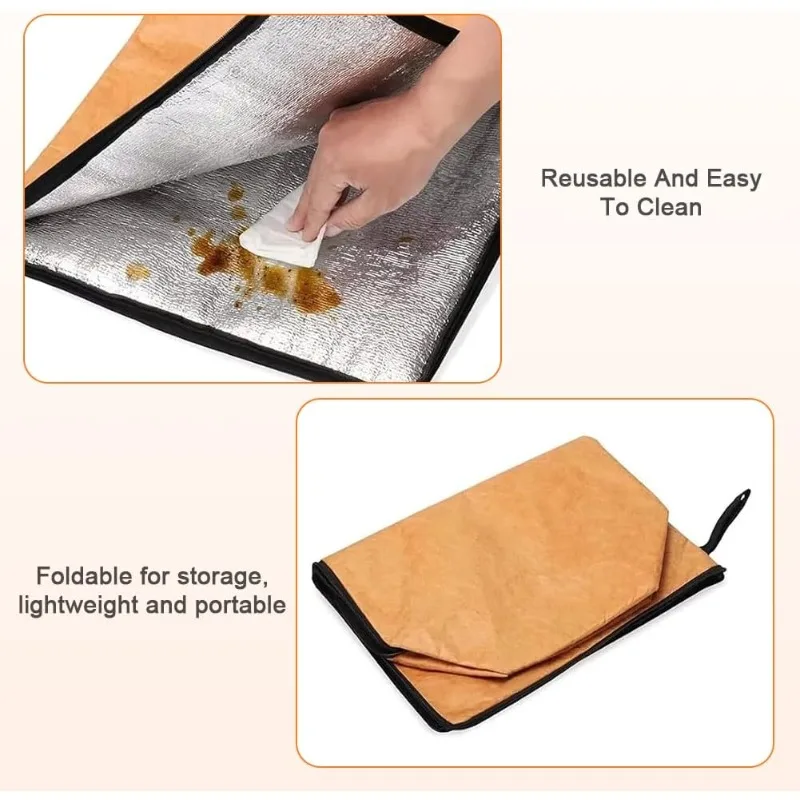 Outdoor Picnic BBQ Insulated Bag, Zipper Closure, Foldable, Washable, Large Capacity, Reusable Thermal Bag for Grilled Food