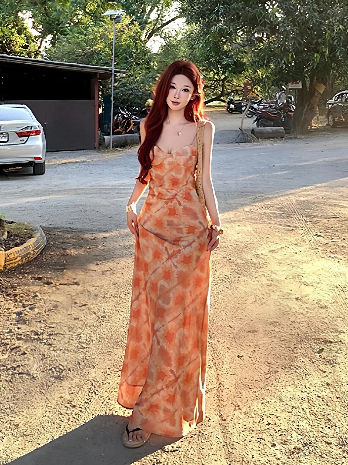 

Женское летнее модное дышащее платье-саронг Vaion Sle Beach Island с принтом, приталенное, длинное, с завязками на шее