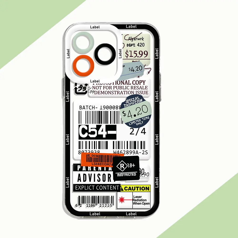 Fashion Stamp Label Barcode Phone Case For Xiaomi Redmi Note 13 13C 12 12C 11 10 10C 10s 9 9s 9A 9T 9C Pro Max Plus 4G 5G Cover