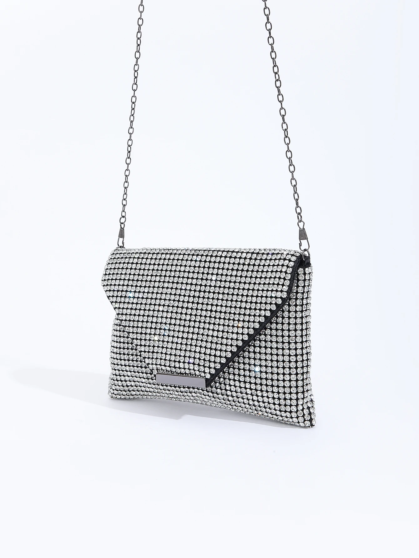 Shiny，fashion diamond-encrusted magnetic clamshell metal chain crossbody envelope bag evening bag for party and wedding