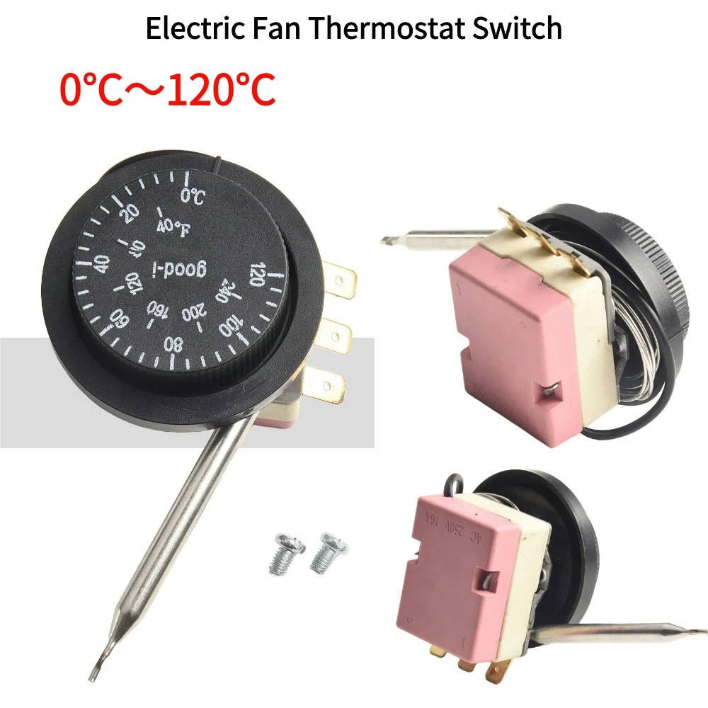 250V Adjustable 0℃～120℃ Electric Fan Thermostat Switch Radiator Temperature Control Probe For Use With Any After-market Cooling