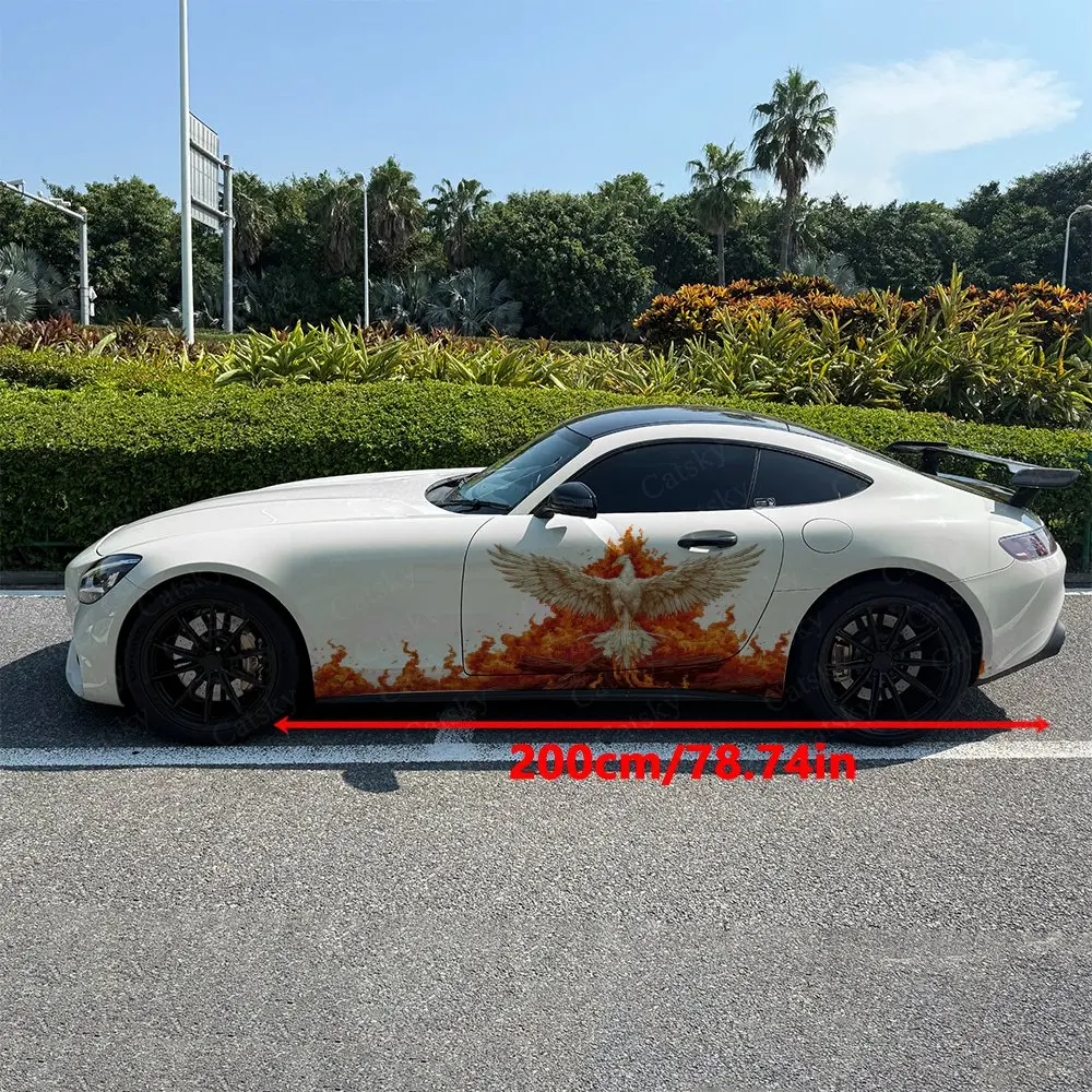 2pcs Blazing Divine Phoenix Car Side Wraps, Self-Adhesive PVC Waterproof & Scratch-Resistant Stickers, Car Accessory Gift