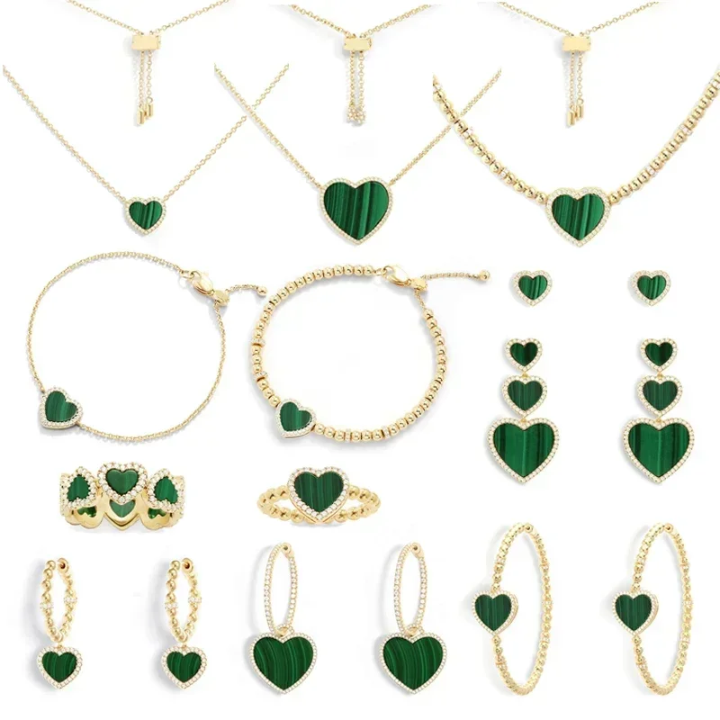 

Eomm 925 Silver Green Heart Shaped Love Series Ring Earrings Bracelet Necklace Women Fashion Festival Engagement Classic Jewelry