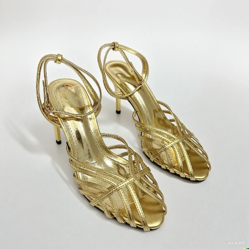 

Женские туфли класса люкс: золотые римские гладиаторские сандалии на высоком каблуке, женские туфли-стилето с открытым носком и ремешком на щиколотке, сексуальные туфли для свадьбы и вечеринок
