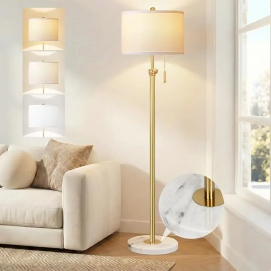 Floor Lamp for Living Room 66'' Adjustable Height Standing Lamp with Marble Base 3-Color Tall Lamps with Pull Chain Suitable fo