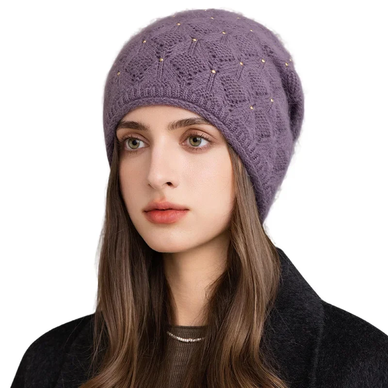 Women's Beanie Knit Hat Warm Slouchy Winter Knitted Cap Stretchable Ribbed Cuff New Year Hats Ideal Holiday Present