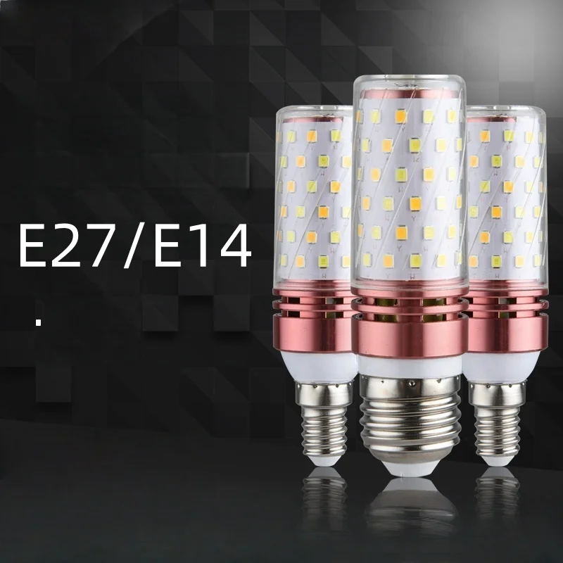 Led Bulb Corn Lamp Household E27 Screw E14 Thread Three Color Dimming Energy-Saving Lamp Super Bright Crystal Pendant Light