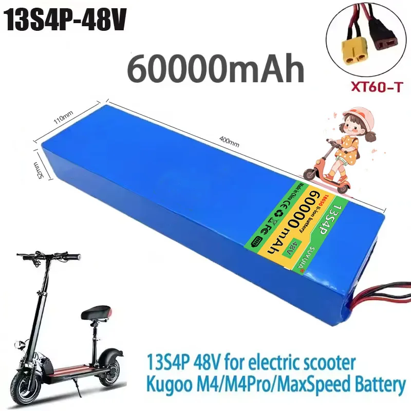 Batteria agli ioni di litio 13S4P 48V, 15Ah 60000mAh per monopattino elettrico Kugoo M4/M4Pro/MaxSpeed, batteria specifica.