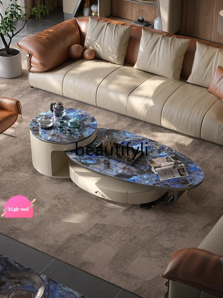 D5556 Luxury stone rock slab coffee table household small apartment mobile tea making integrated simple modern balcony tea cart