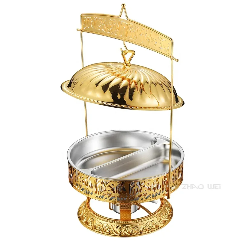 8.0L Chafing Dish Buffet Set Luxury Commercial Catering Restaurant Golden Roll Top Chafing Dishes Food Warmer Set