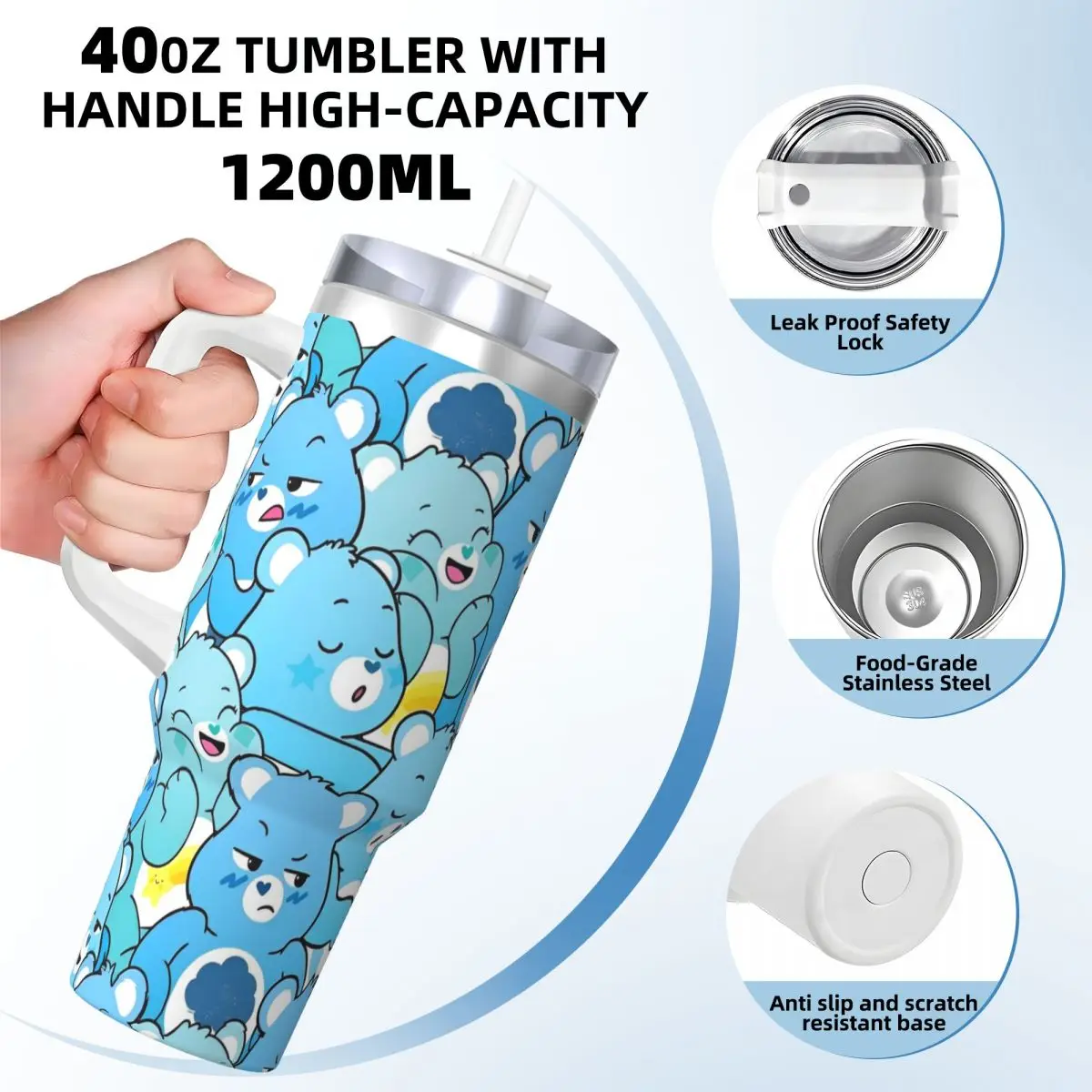 Care Bears Stainless Steel Tumbler Beach Mugs Cup Large Capacity Thermal Mug Heat Preservation Hot Drinks Milk Tea Water Bottle