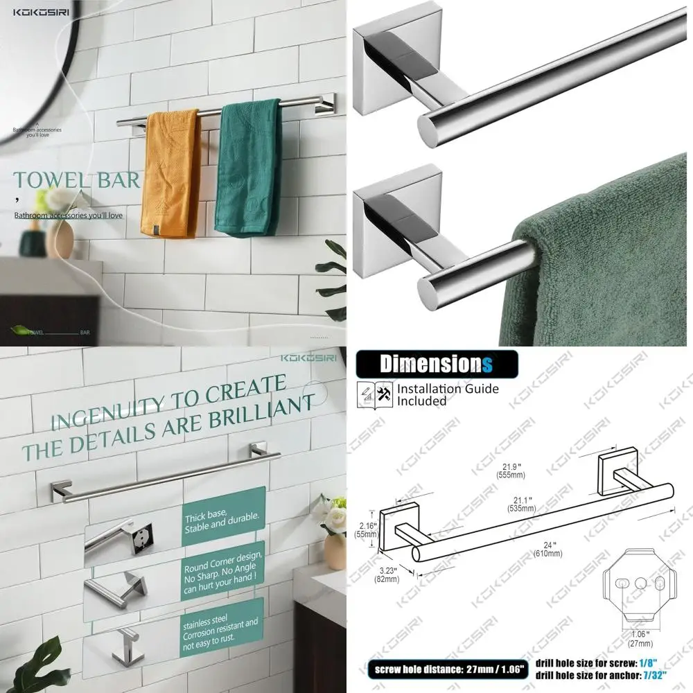 

24 Dual Stainless Steel Towel Bars for Bathroom and Kitchen, Chrome Finish, 2-Pack B4005CH-L24-P2