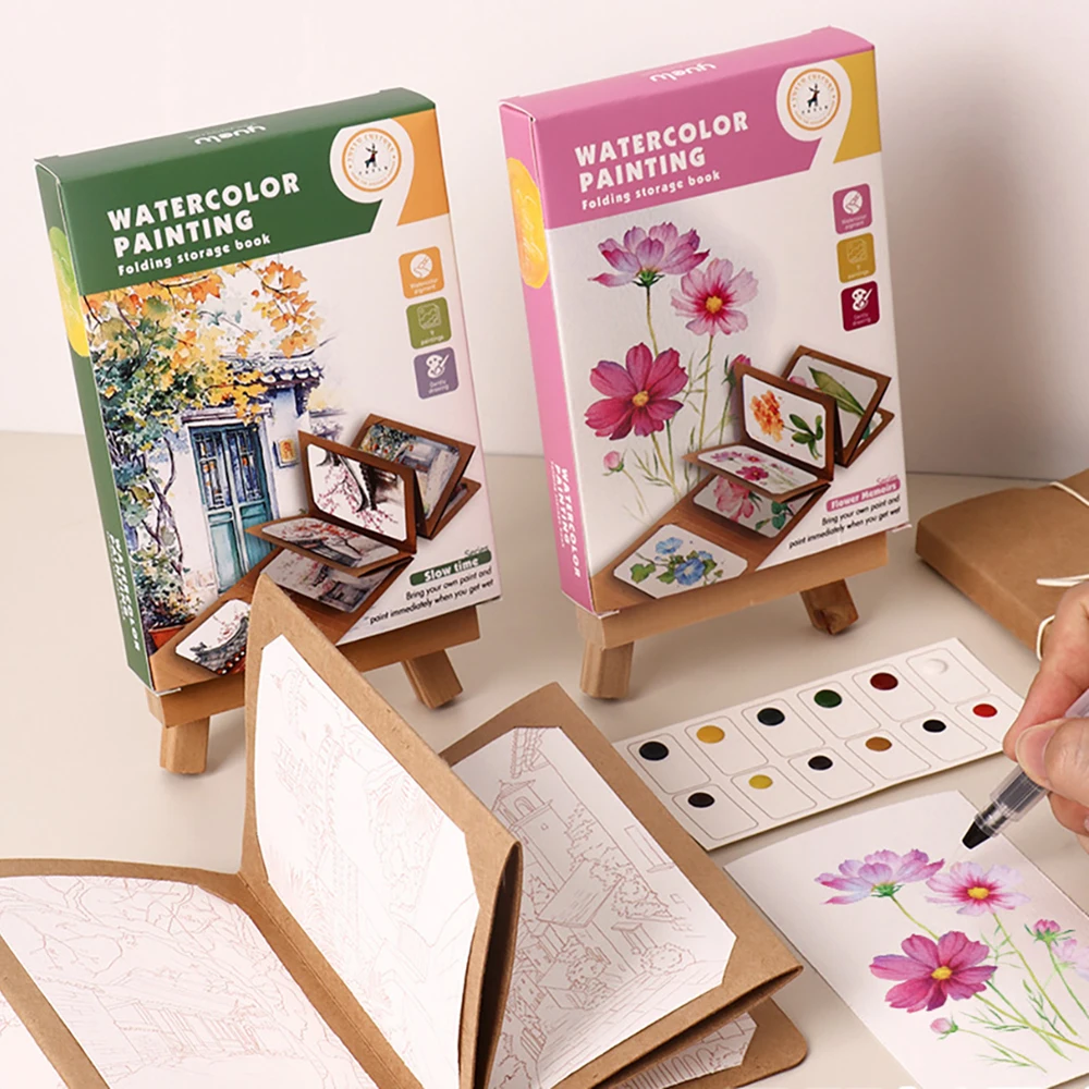 9 Blatt/Set Aquarell-Malset, dickes Aquarell-Faltbuch mit Stift, Weihnachts- und Geburtstagsgeschenk, Partygeschenk