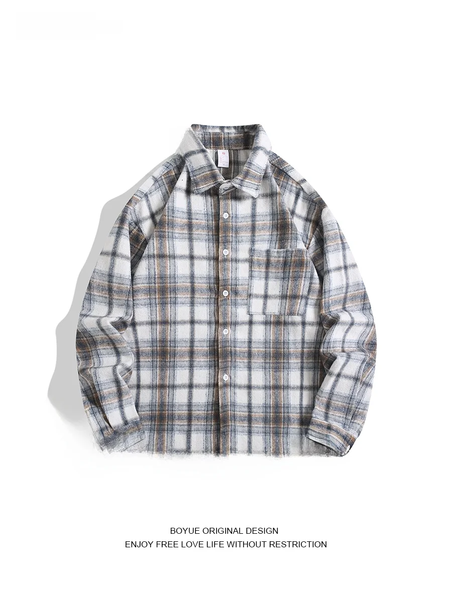 

Boyue Retro Japanese Sle Long Sve Plaid irt Men's Brued Casual Versatile Trendy INS irt Loose Fit oulder Season