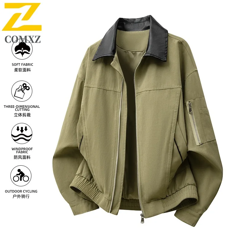 

COMXZ 2025 M 8XL плюс размер куртка мужская с отложным воротником кожаная нашивка Cleanfit стильная рабочая одежда пальто живая горячая распродажа