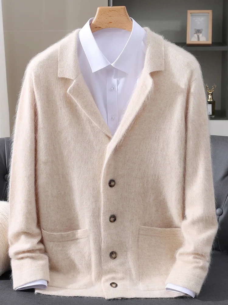 

Daily 100% Mink Cashmere Business Casual Basic Sweater Comfort Soft Cardigan Thick Warm Autumn Winter Men's Simple Clothing Tops