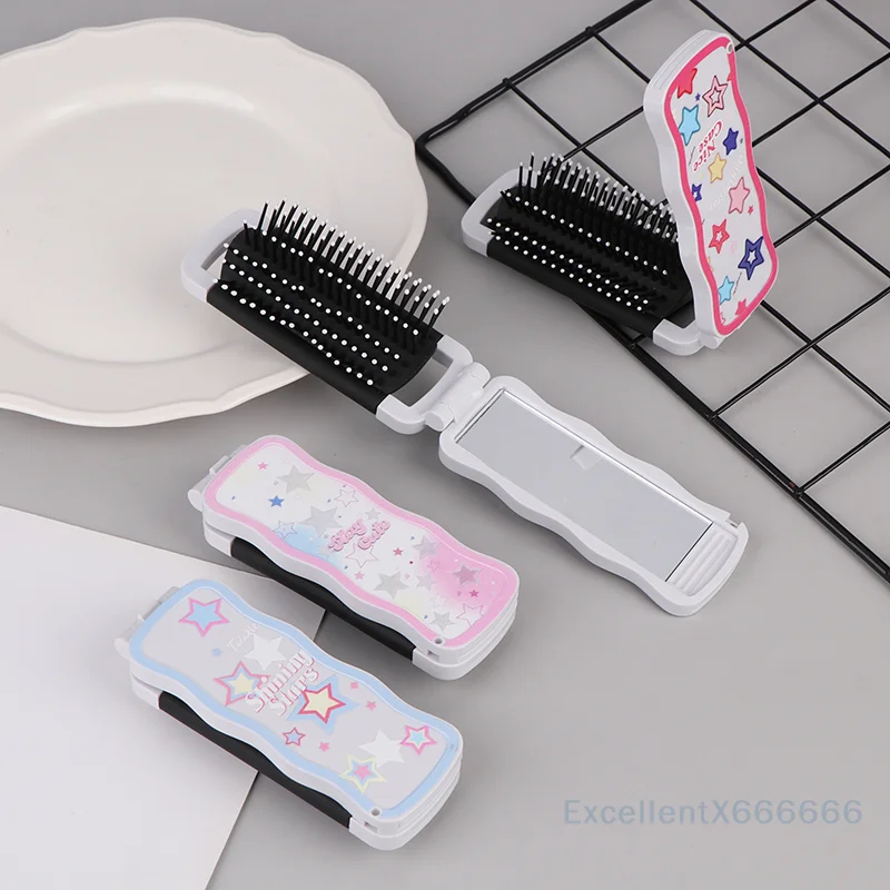 

Mini Hair Brush Folding Massage Comb Head Massage Anti-Static Portable Travel Hair Brush Girl Hair Combs With Mirror