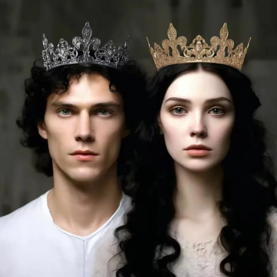 2 Colors Royal King Queen Crown Set  Silver Gold Fleur-de-lis Tiara for Wedding  Couples Cosplay  Halloween