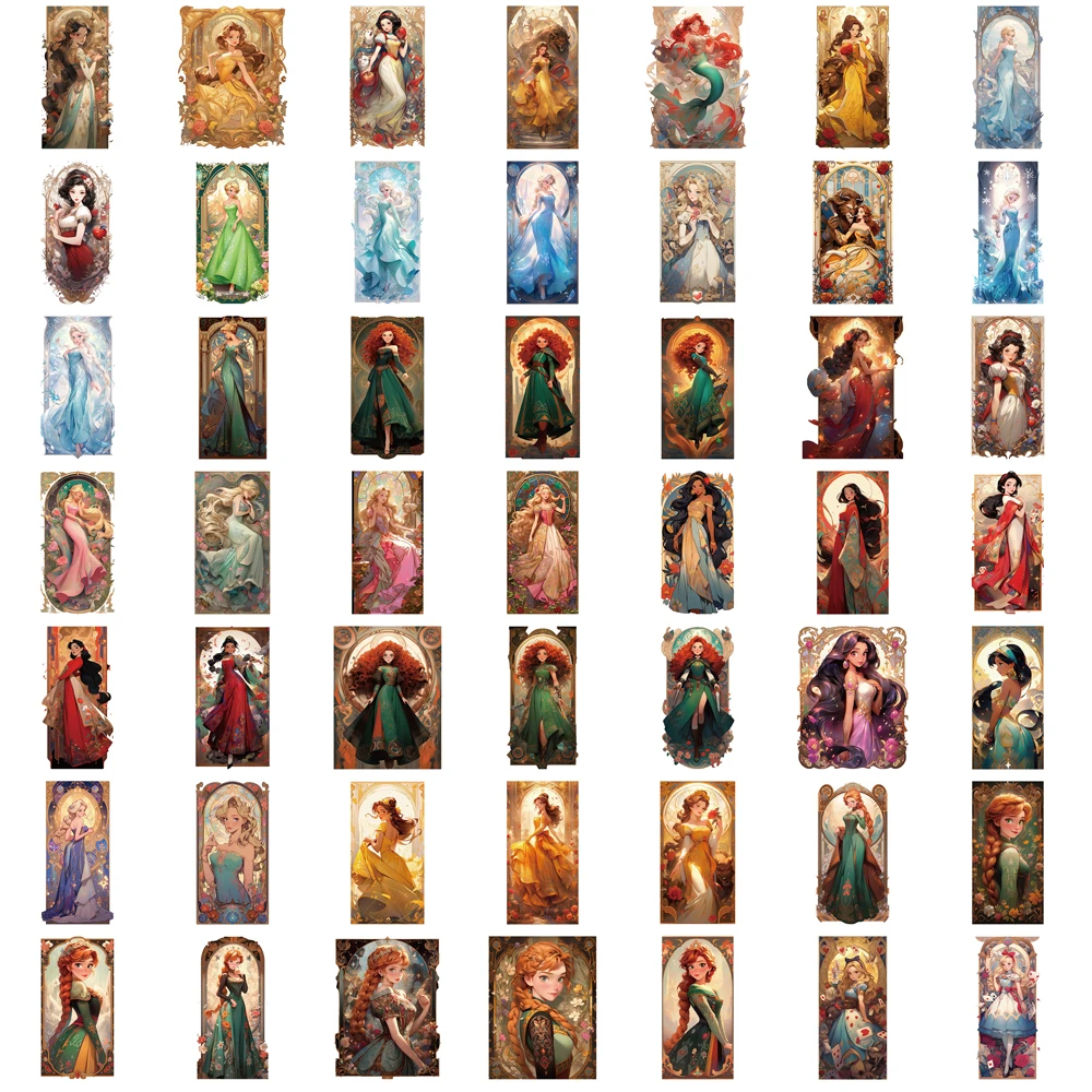 50pcs Cartoon Princess Cards Stickers for DIY Girls Scrapbooking Stationery Water Bottle Phone Laptop Guitar Decal Kids﻿