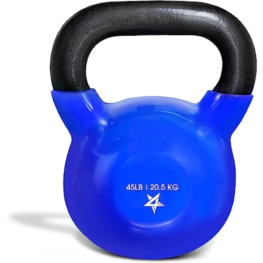 

Home Gym Kettlebell 5-100 LB Vinyl Coated Cast Iron for Full Body Workout Push Ups Grip Strength Black/Gray with Smooth Finish