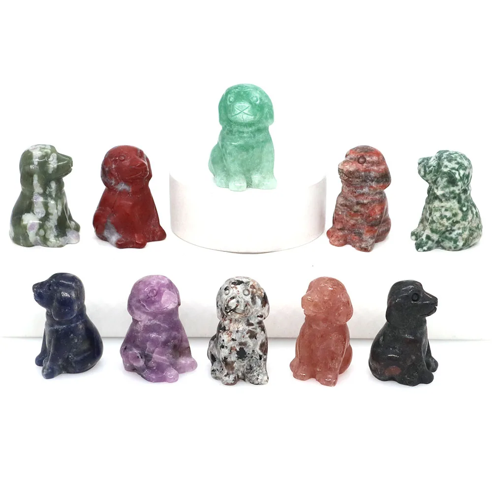 

30MM Lovely Dog Statue Natural Stone Crystal Quartz Hand Carved Healing Animal Figurines Reiki Gems Crafts Home Decoration Gifts