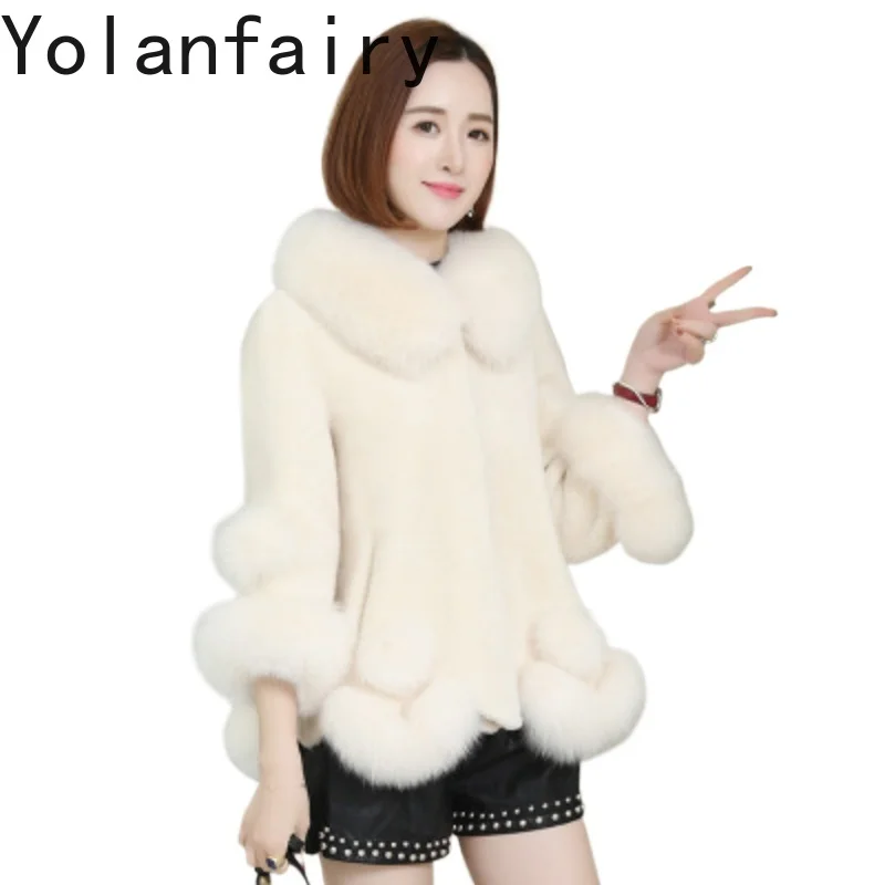 

YOLANFAIRY Real Wool Clothes for Women Fur Outwears Womens Korean Fashion Winter Shearling Coat Short Fox Collar Coats New