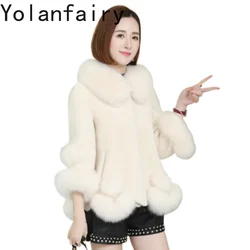 YOLANFAIRY Real Wool Clothes for Women Fur Outwears Womens Korean Fashion Winter Shearling Coat Short Fox Collar Coats New